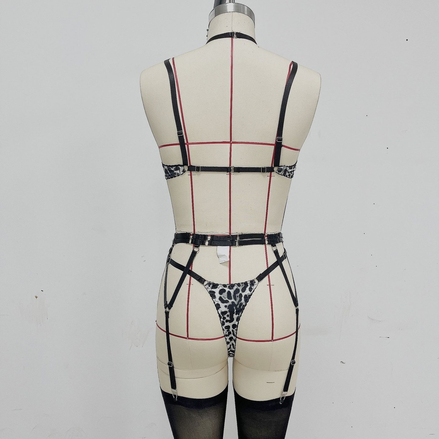 Sexy Thin Lace-up Bra Suit Corset Leopard Print Underwear