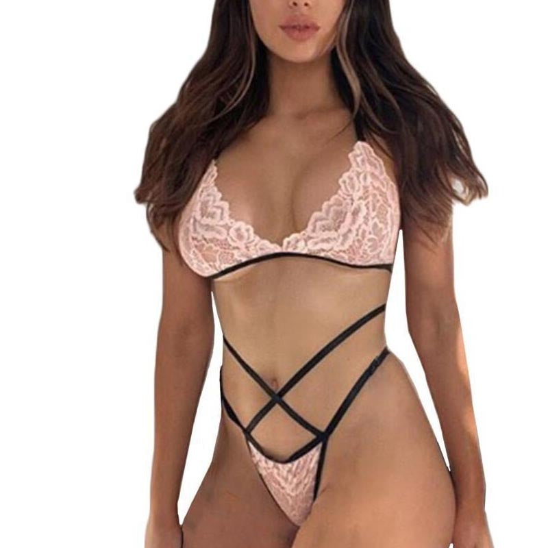 Three-point Sexy Lace Cross Strap Bra Underwear Set