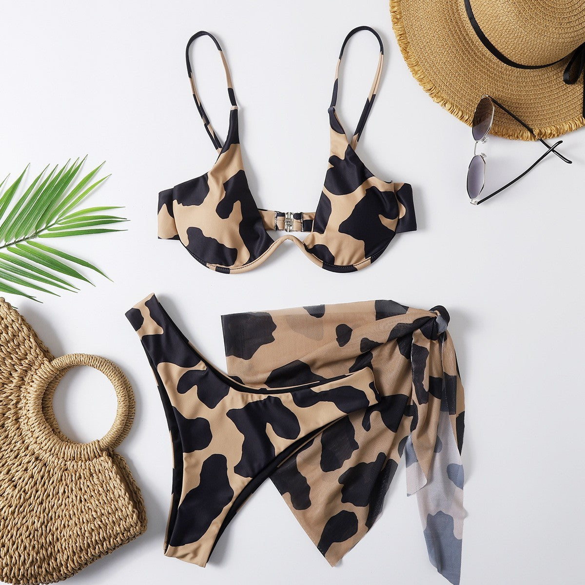 Women's Fashionable Simple Printed Bikini Swimsuit Set