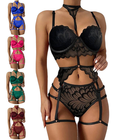 Underwear Sexy Lace Transparent Multicolor Four-piece Suit